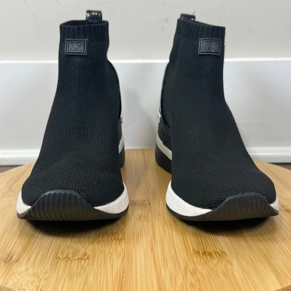 Michael‎ Kors Skyler Sock Sneakers Women 7/7.5? Black Wedge Patent Trim Sporty
